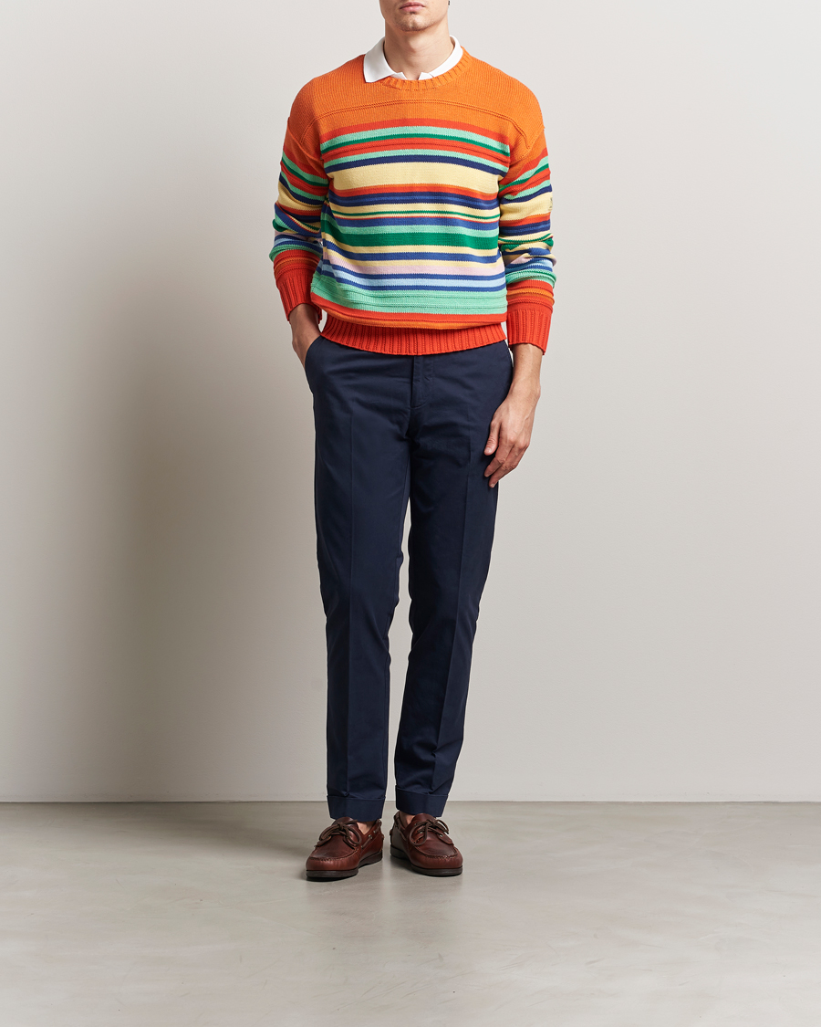 Herr | Tröjor | Polo Ralph Lauren | Cotton/Linen Stripe Sweater Orange Combo