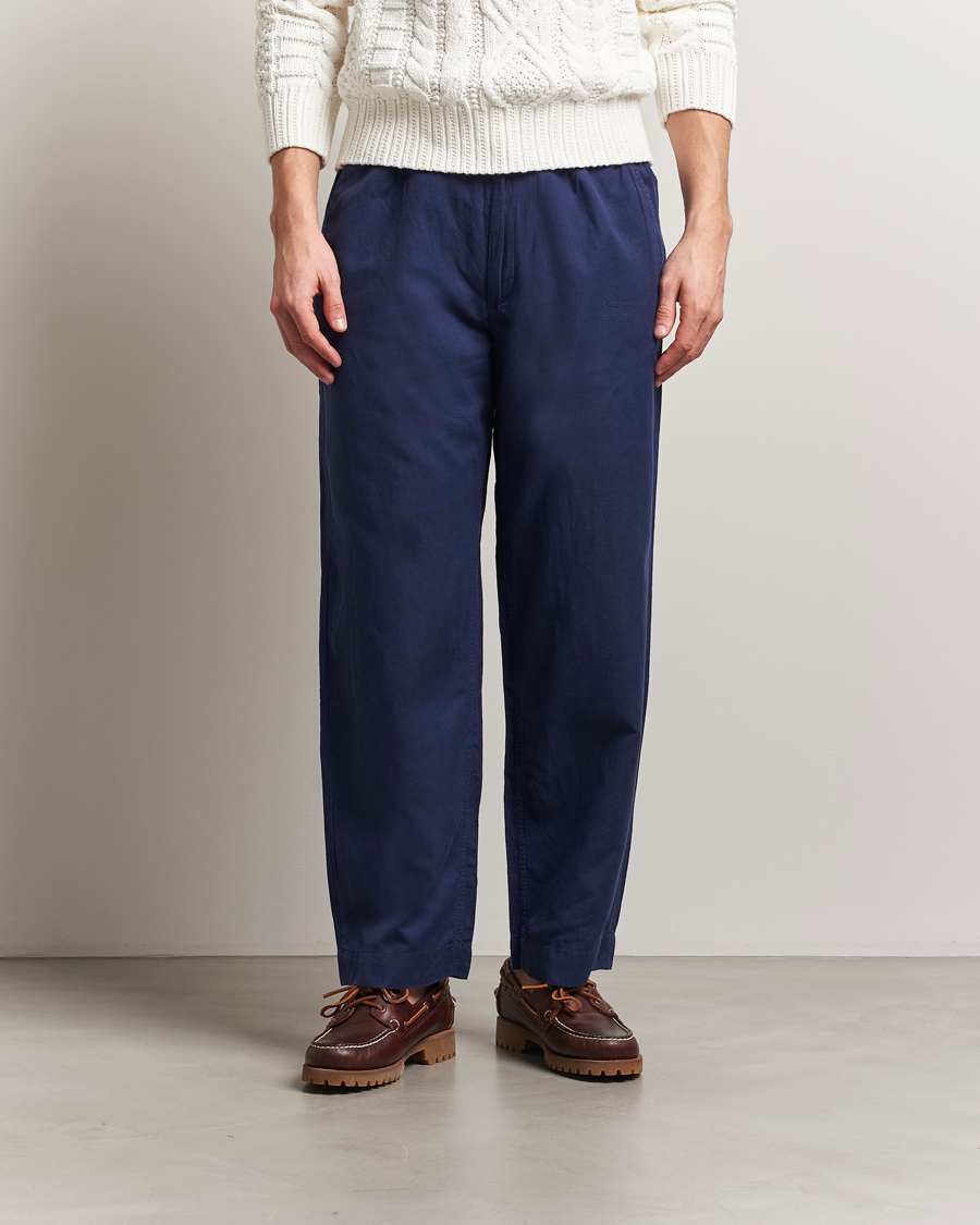 Herr | Byxor | Polo Ralph Lauren | Pleated Cotton Linen Pants Newport Navy