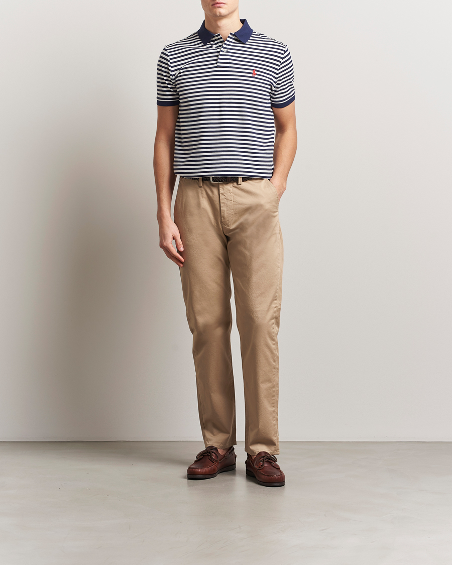 Herr | Pikéer | Polo Ralph Lauren | Custom Slim Fit Striped Polo Deckwash White/Navy