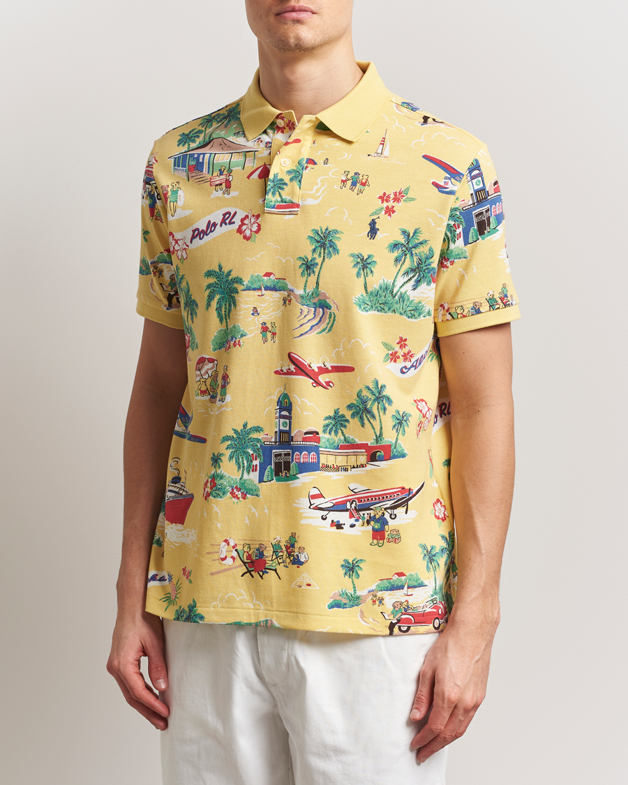 Herr | Pikéer | Polo Ralph Lauren | Printed Mesh Polo Holiday Bear Yellow