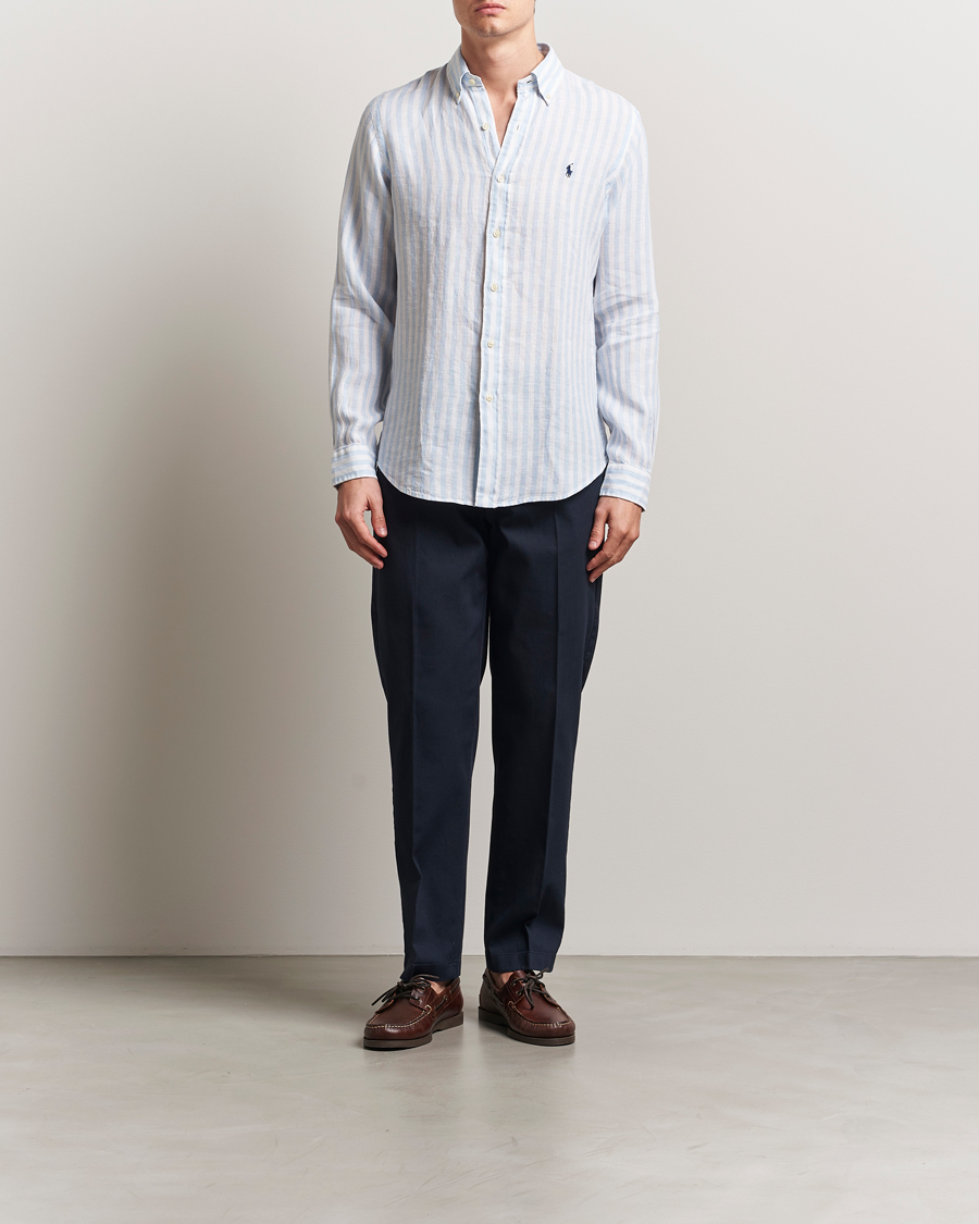 Herr | Skjortor | Polo Ralph Lauren | Custom Fit Striped Linen Shirt Office Blue/White