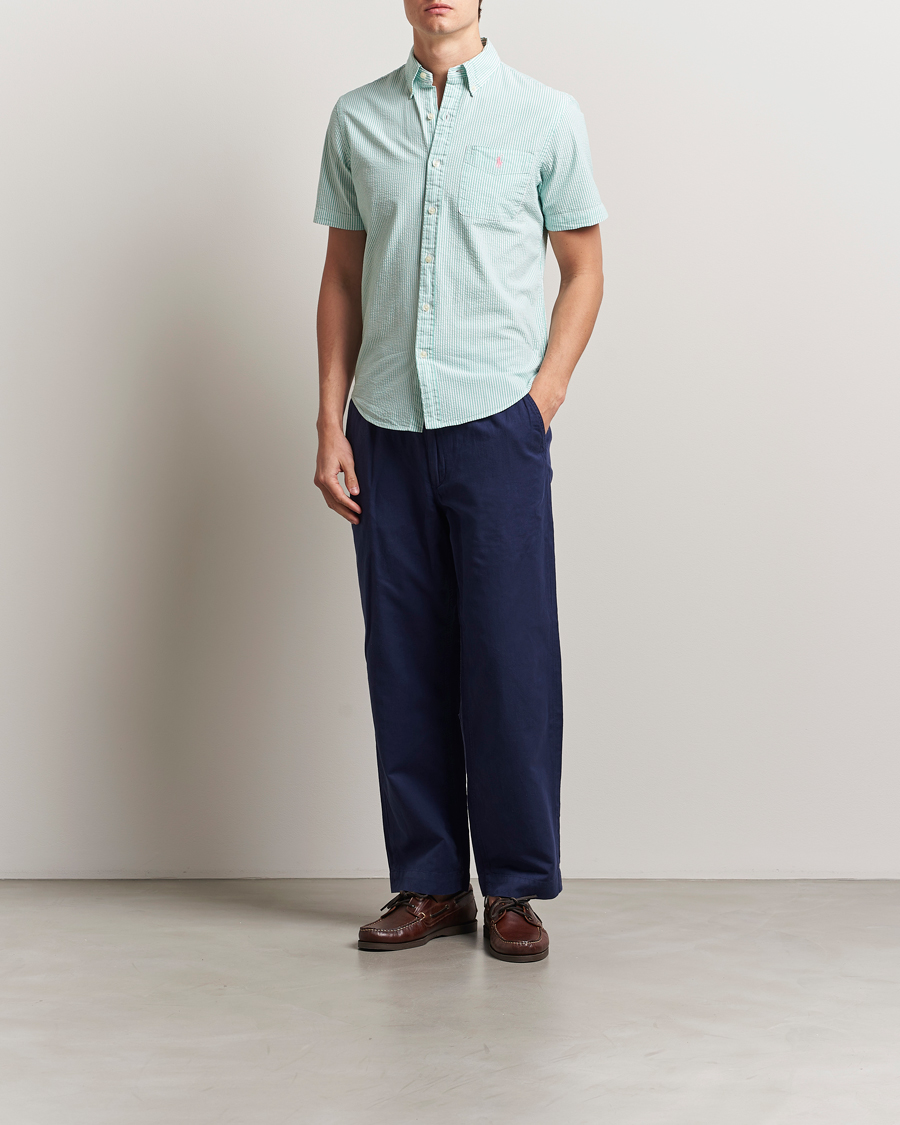 Herr | Skjortor | Polo Ralph Lauren | Seersucker Short Sleeve Striped Shirt Green/White