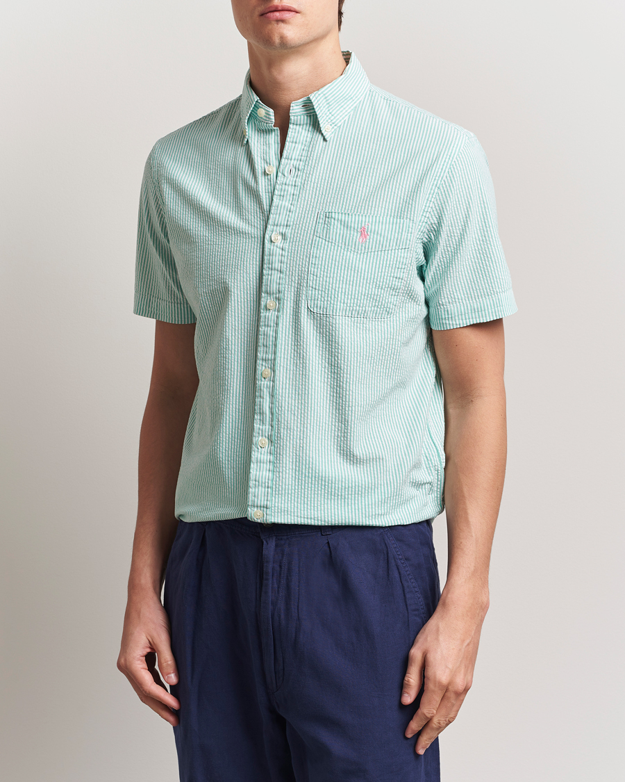 Herr | Skjortor | Polo Ralph Lauren | Seersucker Short Sleeve Striped Shirt Green/White
