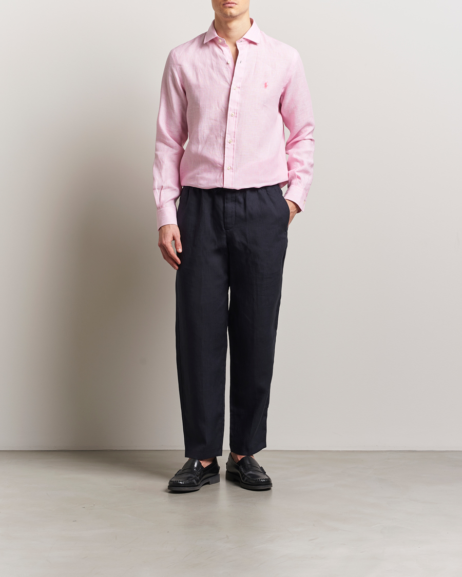 Herr | Skjortor | Polo Ralph Lauren | Custom Fit Dressed Striped Linen Shirt Pink/White