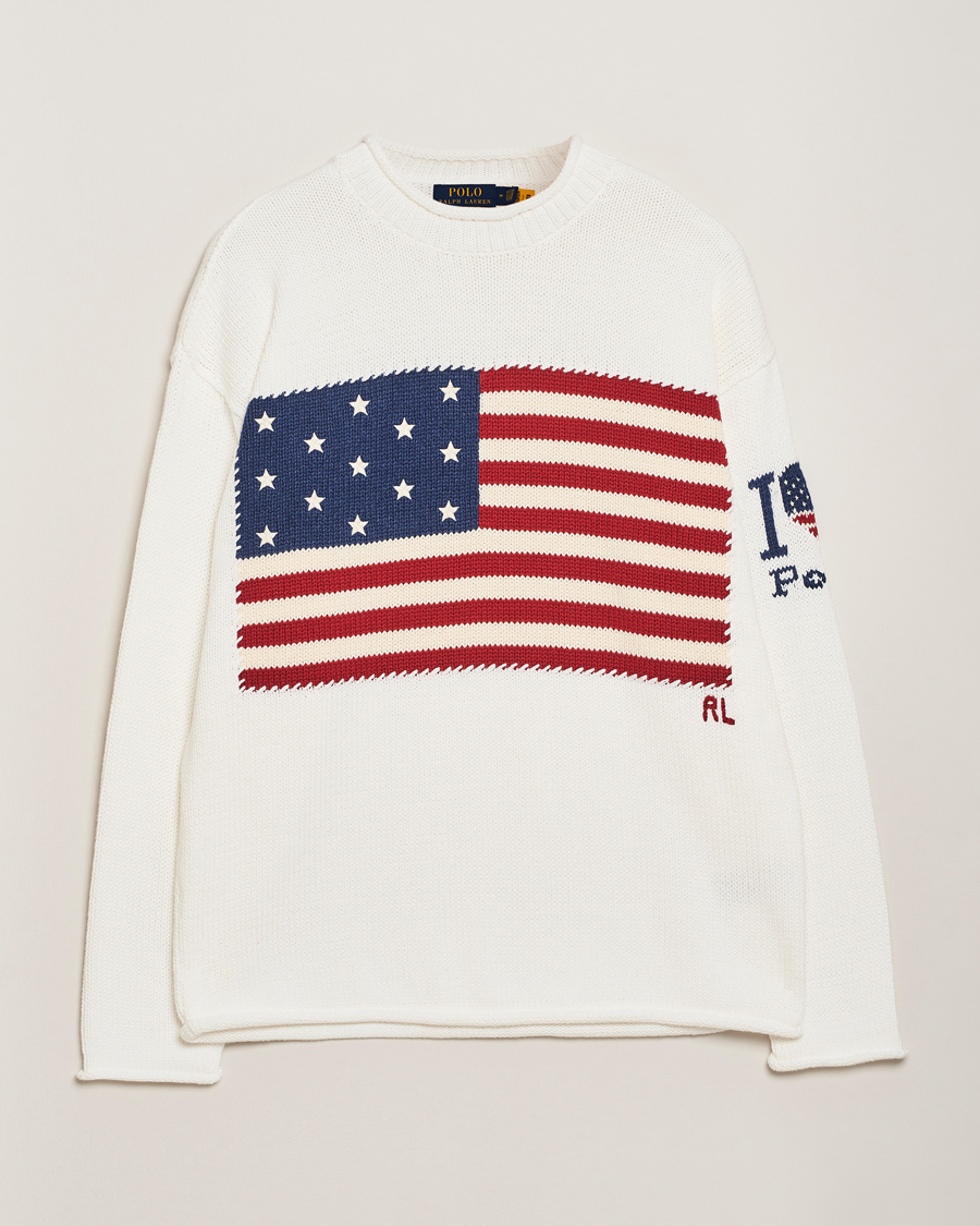 Herr | Tröjor | Polo Ralph Lauren | Cotton Flag Sweater Deckwash White