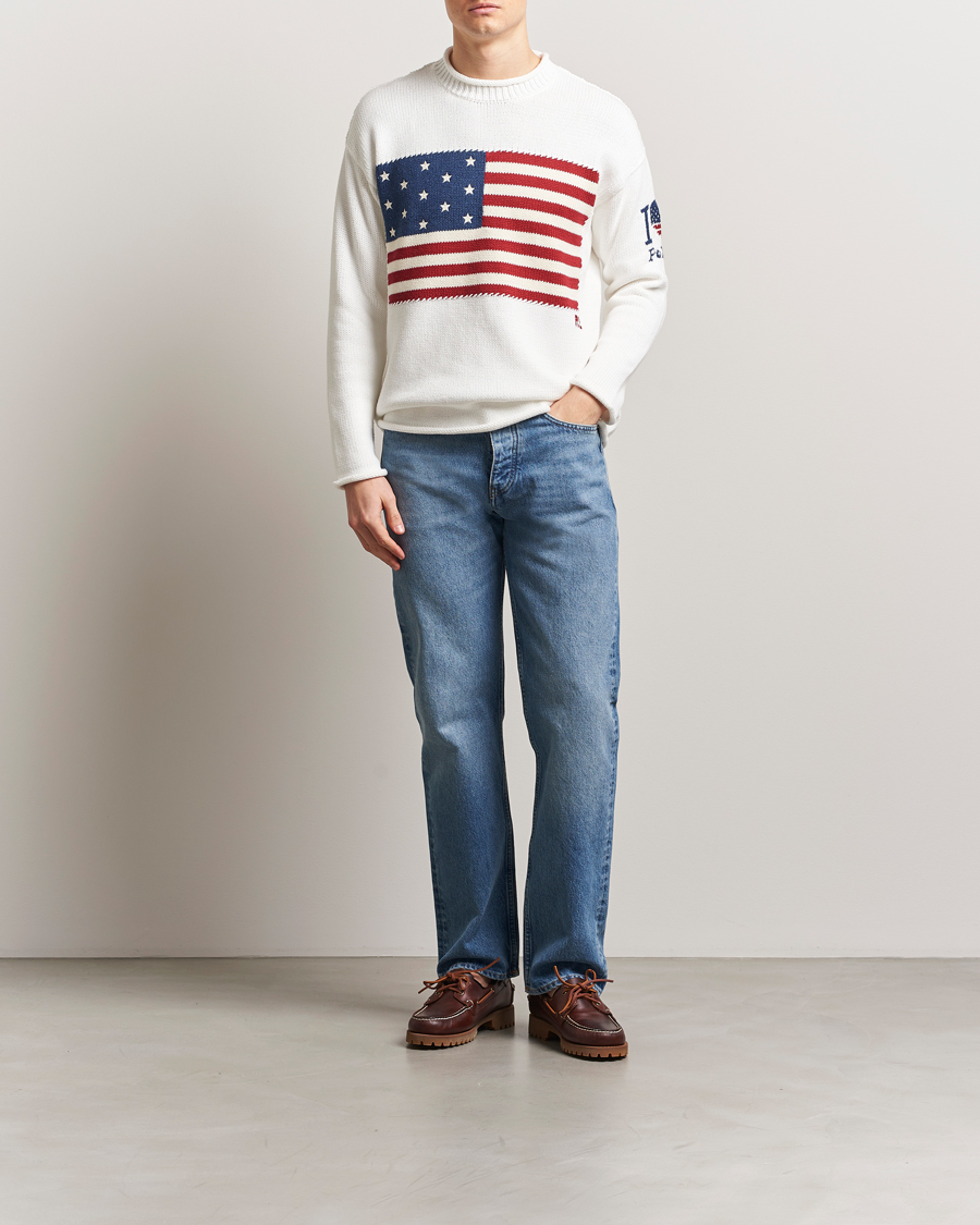 Herr | Tröjor | Polo Ralph Lauren | Cotton Flag Sweater Deckwash White