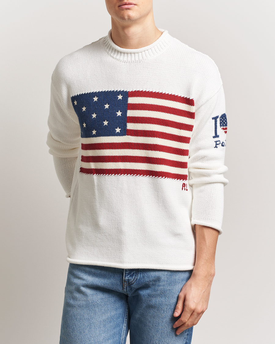 Herr | Tröjor | Polo Ralph Lauren | Cotton Flag Sweater Deckwash White
