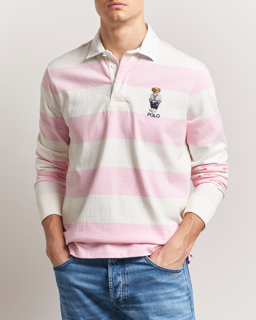 Herr | Tröjor | Polo Ralph Lauren | Striped Rugby Varsity Bear Pink/White