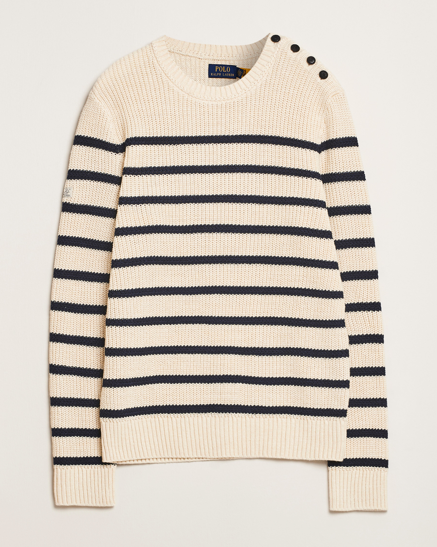 Herr | Tröjor | Polo Ralph Lauren | Cotton/Linen Striped Sweater Cream/Navy