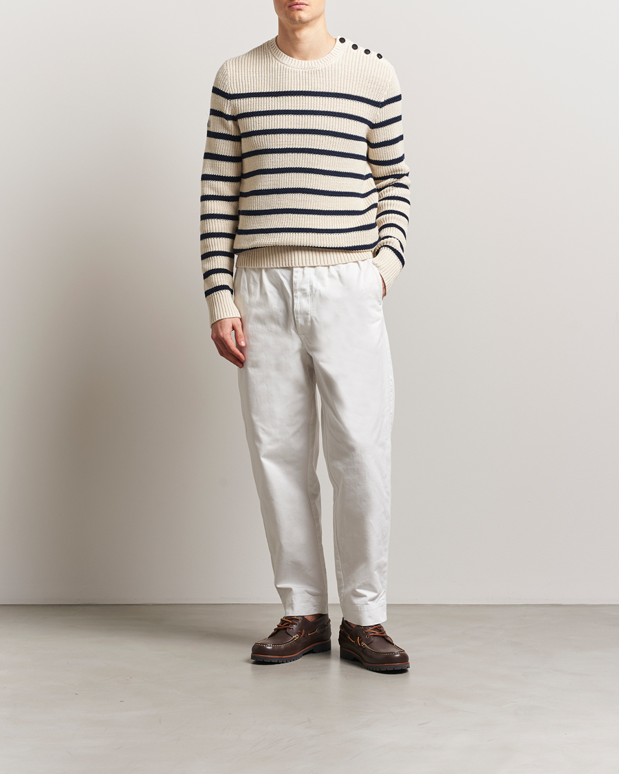 Herr | Tröjor | Polo Ralph Lauren | Cotton/Linen Striped Sweater Cream/Navy