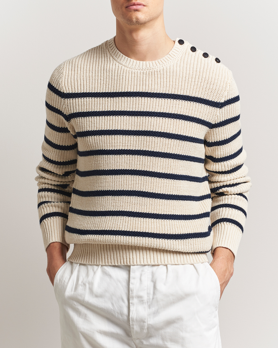 Herr | Tröjor | Polo Ralph Lauren | Cotton/Linen Striped Sweater Cream/Navy