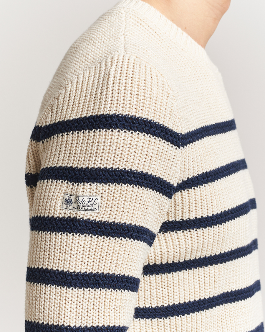 Herr | Tröjor | Polo Ralph Lauren | Cotton/Linen Striped Sweater Cream/Navy