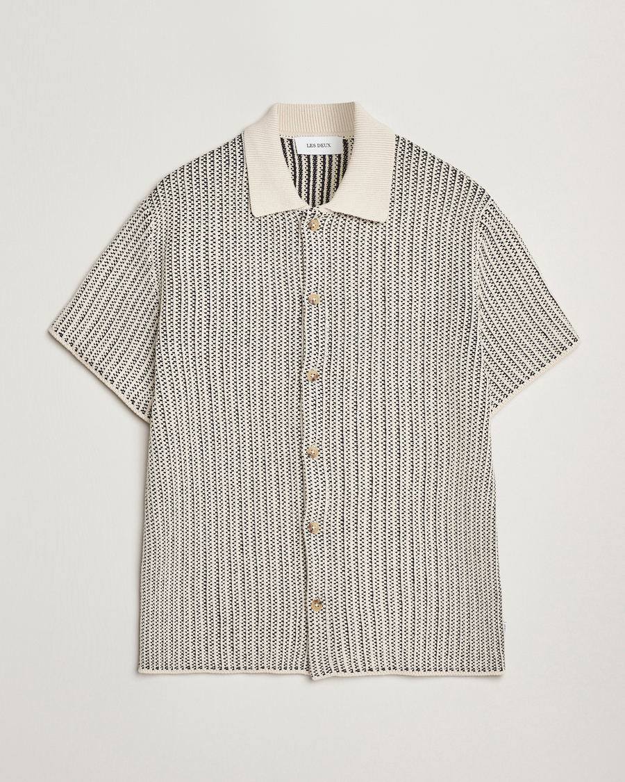 Herr | Skjortor | LES DEUX | Easton Knitted Short Sleeve Shirt Ivory/Black