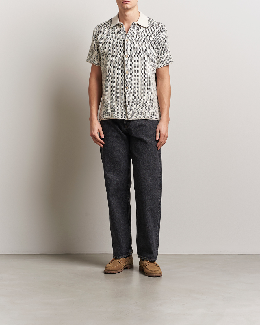 Herr | Skjortor | LES DEUX | Easton Knitted Short Sleeve Shirt Ivory/Black