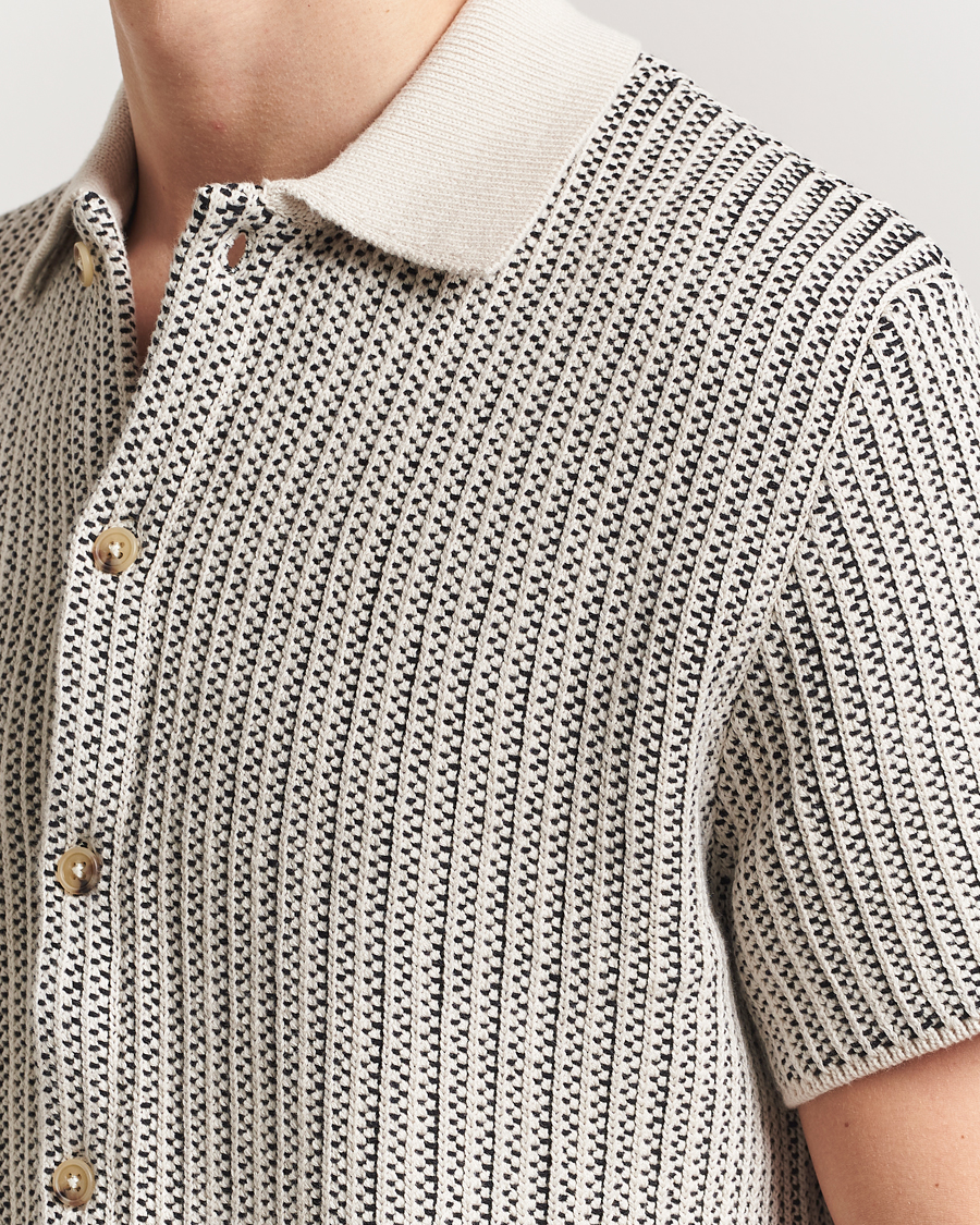 Herr | Skjortor | LES DEUX | Easton Knitted Short Sleeve Shirt Ivory/Black