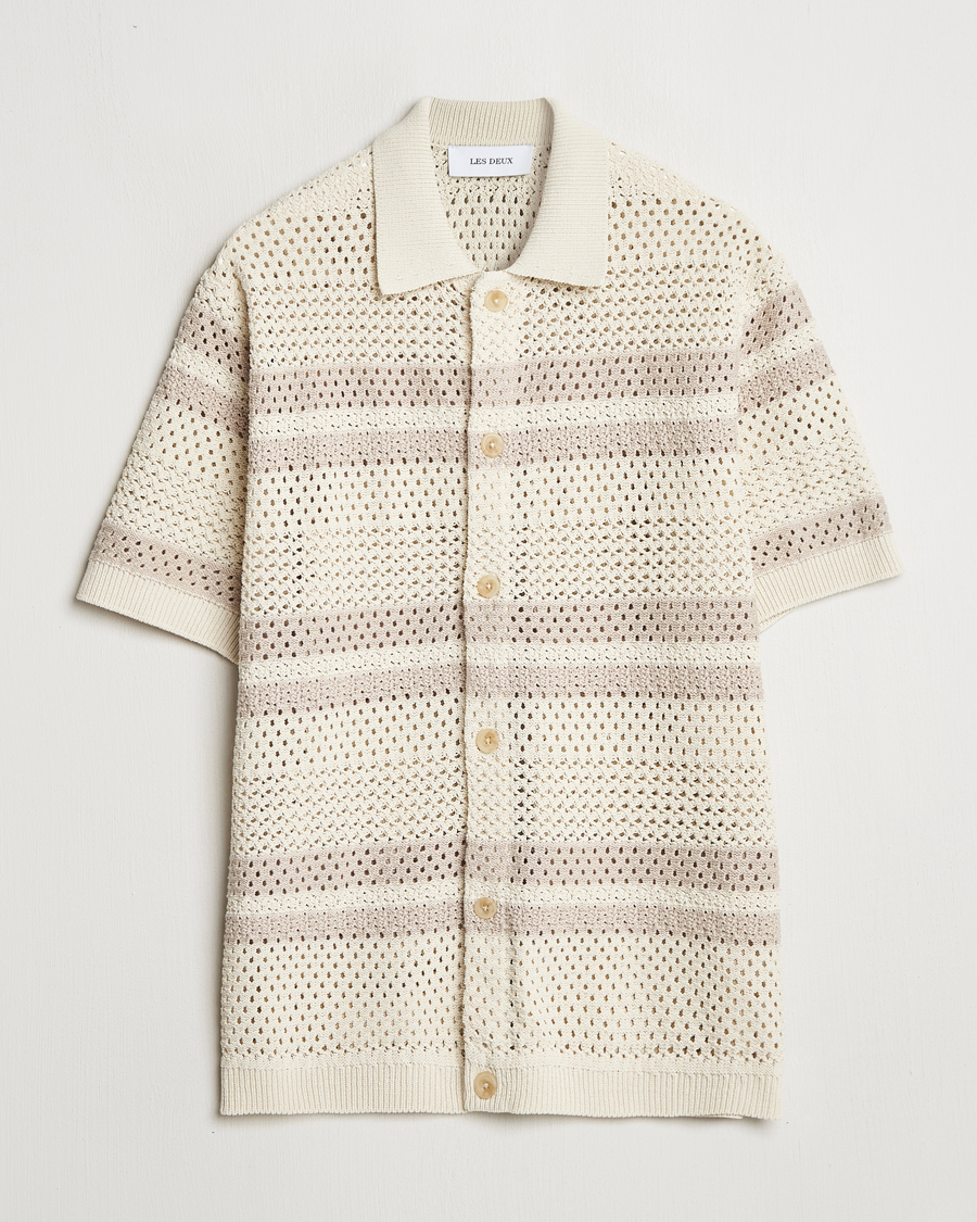 Herr | Skjortor | LES DEUX | Gianni Striped Knitted Short Sleeve Shirt Ivory