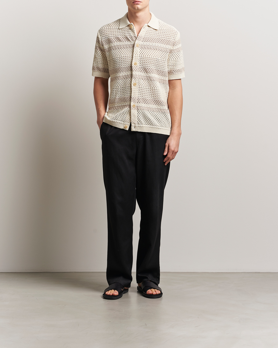 Herr | Skjortor | LES DEUX | Gianni Striped Knitted Short Sleeve Shirt Ivory
