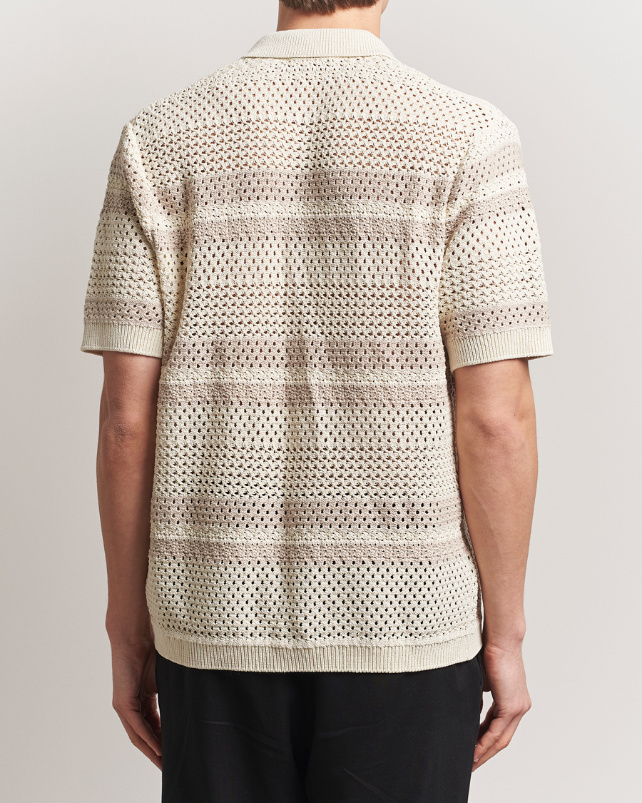 Herr | Skjortor | LES DEUX | Gianni Striped Knitted Short Sleeve Shirt Ivory