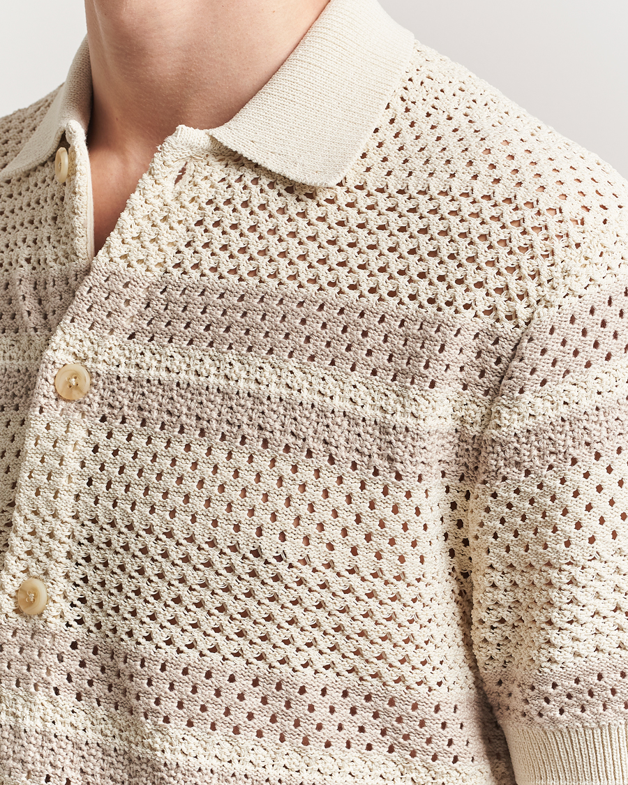 Herr | Skjortor | LES DEUX | Gianni Striped Knitted Short Sleeve Shirt Ivory