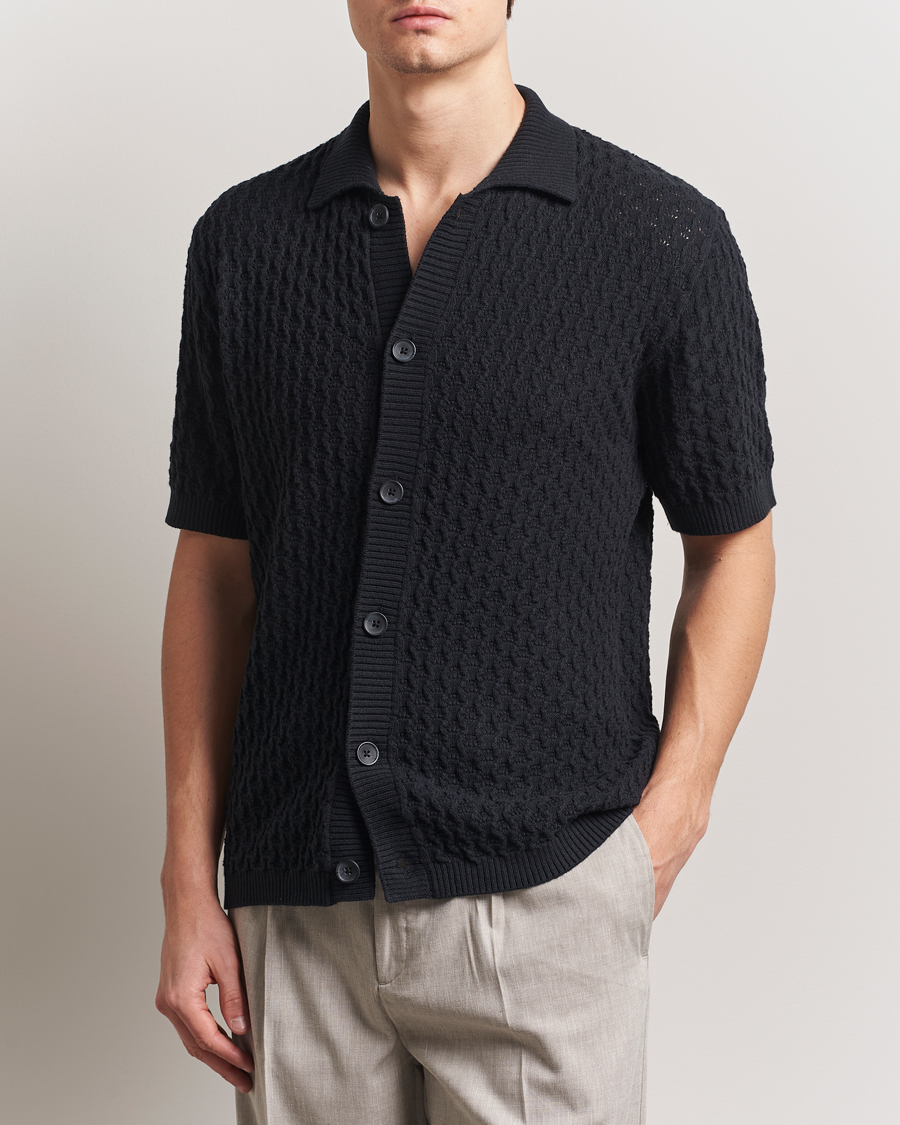 Herr | Skjortor | LES DEUX | Gespertus Knitted Short Sleeve Shirt Black