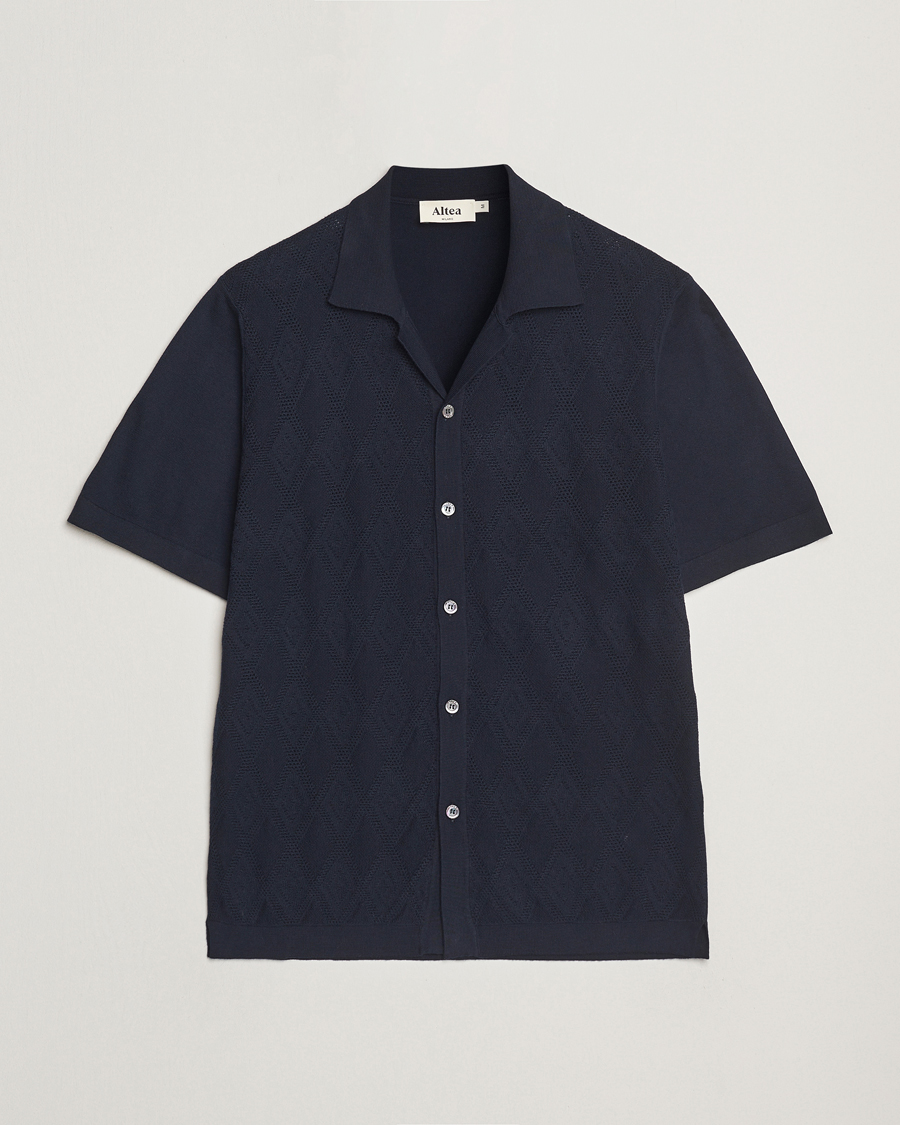 Herr | Skjortor | Altea | Jacquard Knit Camp Shirt Navy