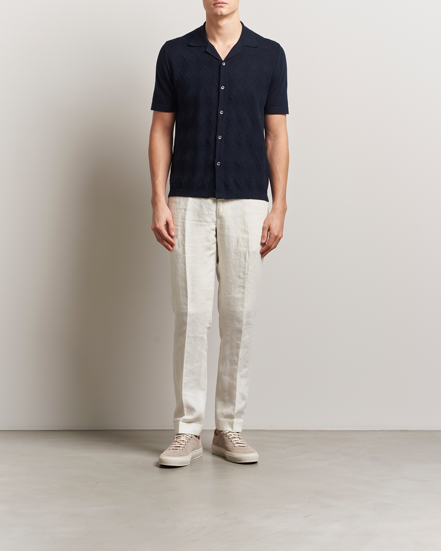 Herr | Skjortor | Altea | Jacquard Knit Camp Shirt Navy