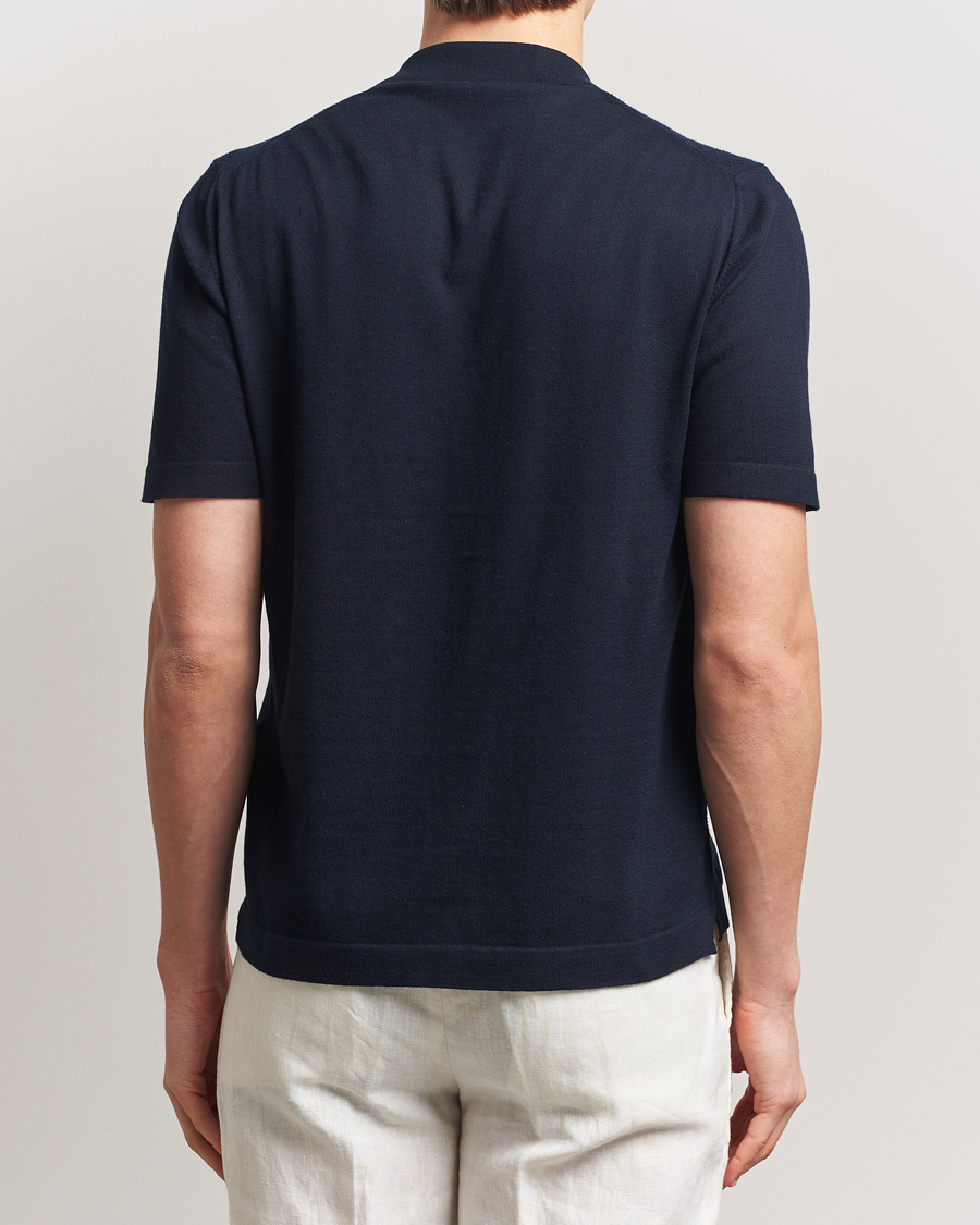 Herr | Skjortor | Altea | Jacquard Knit Camp Shirt Navy