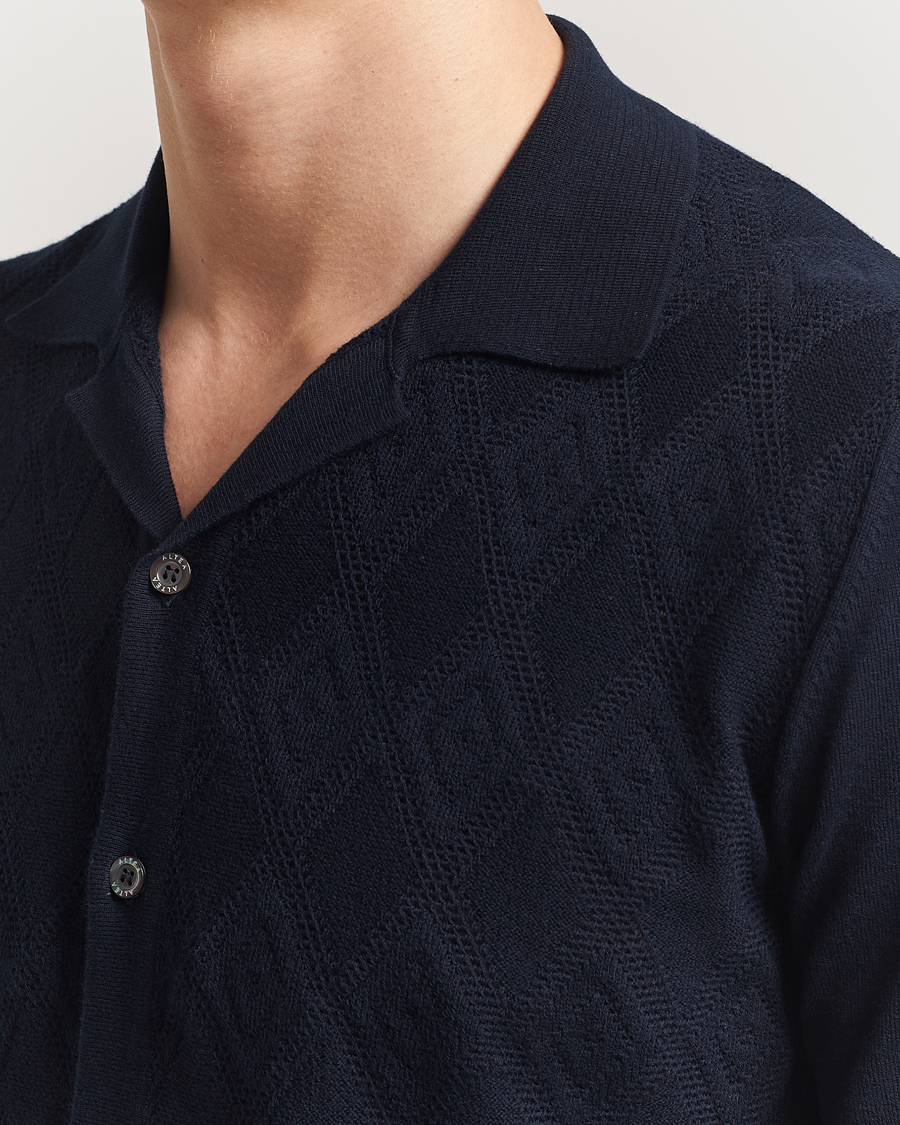 Herr | Skjortor | Altea | Jacquard Knit Camp Shirt Navy