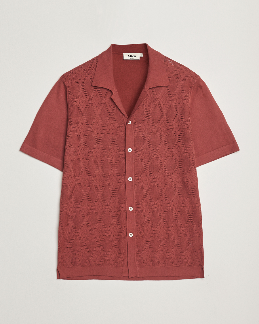 Herr | Skjortor | Altea | Jacquard Knit Camp Shirt Burgundy