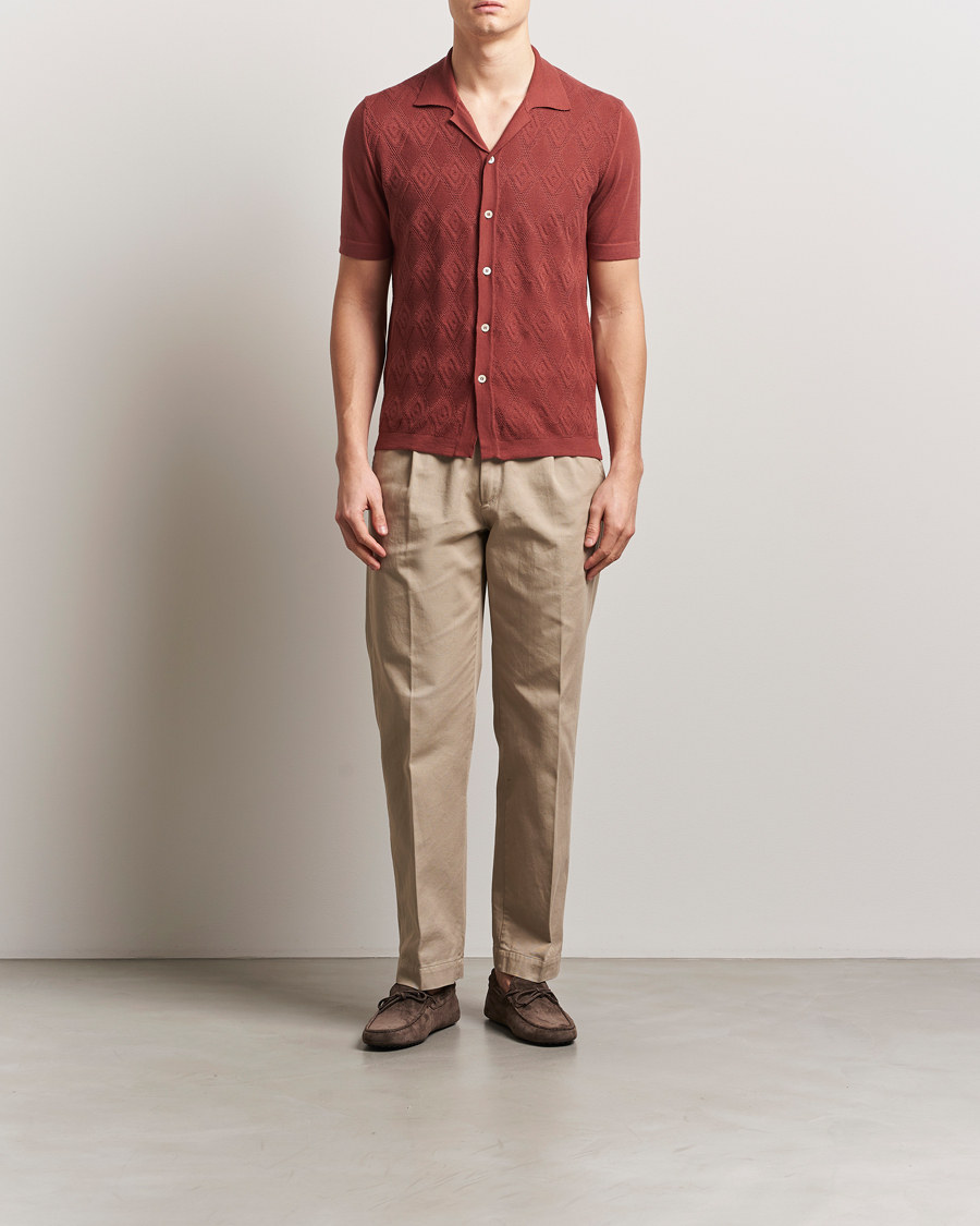 Herr | Skjortor | Altea | Jacquard Knit Camp Shirt Burgundy