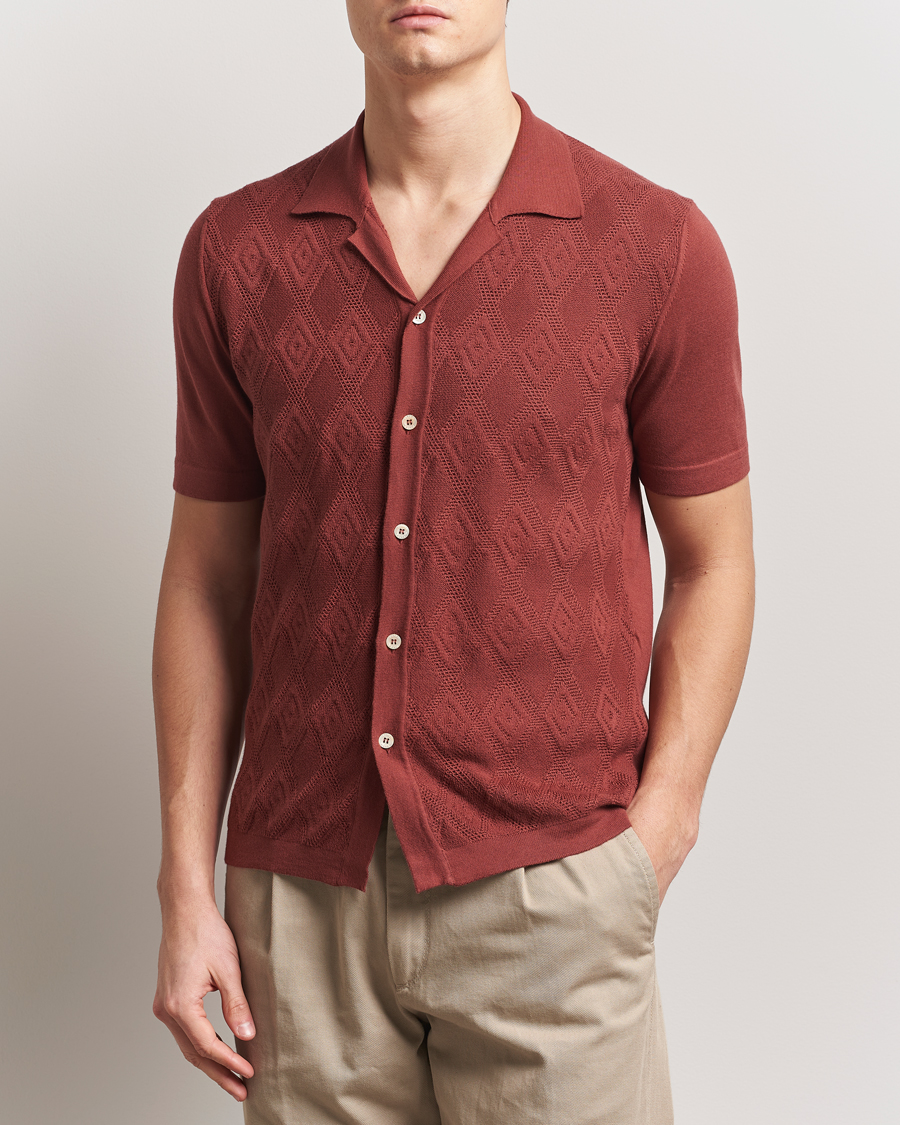 Herr | Skjortor | Altea | Jacquard Knit Camp Shirt Burgundy