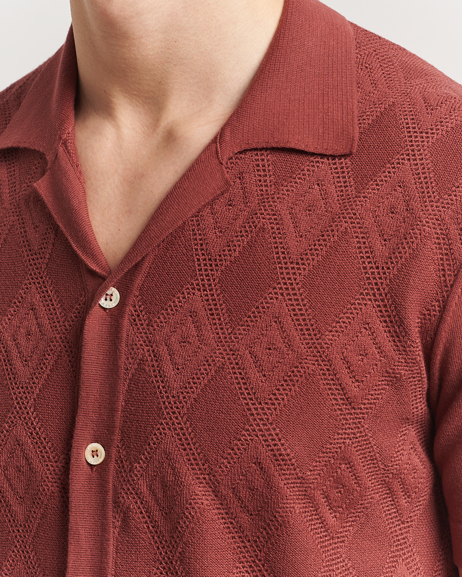 Herr | Skjortor | Altea | Jacquard Knit Camp Shirt Burgundy