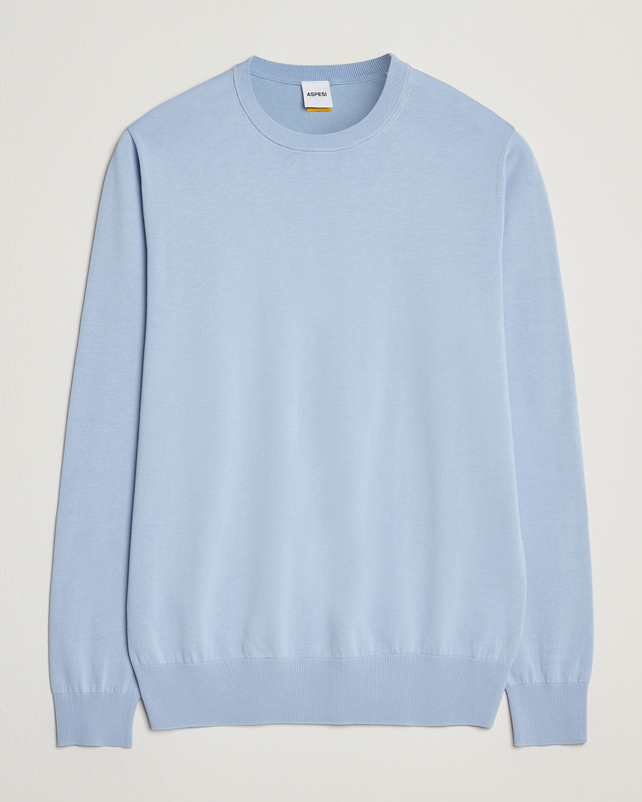 Herr | Tröjor | Aspesi | Rib Cotton Crew Neck Light Blue