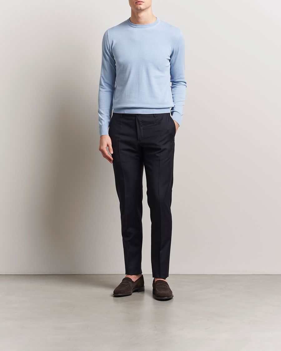 Herr | Tröjor | Aspesi | Rib Cotton Crew Neck Light Blue