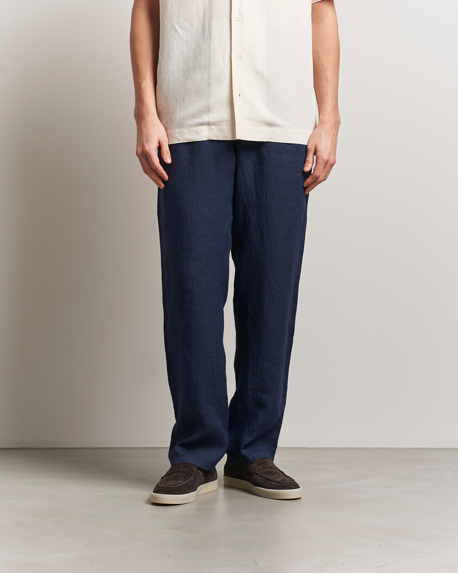 Herr | Byxor | Aspesi | Ventura Drawstring Linen Pants Navy