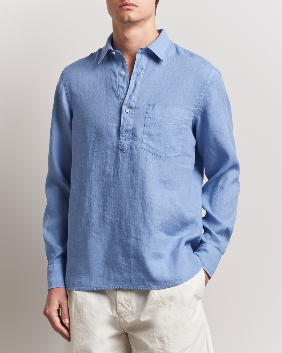Herr | Skjortor | Aspesi | Linen Popover Shirt Azzurro
