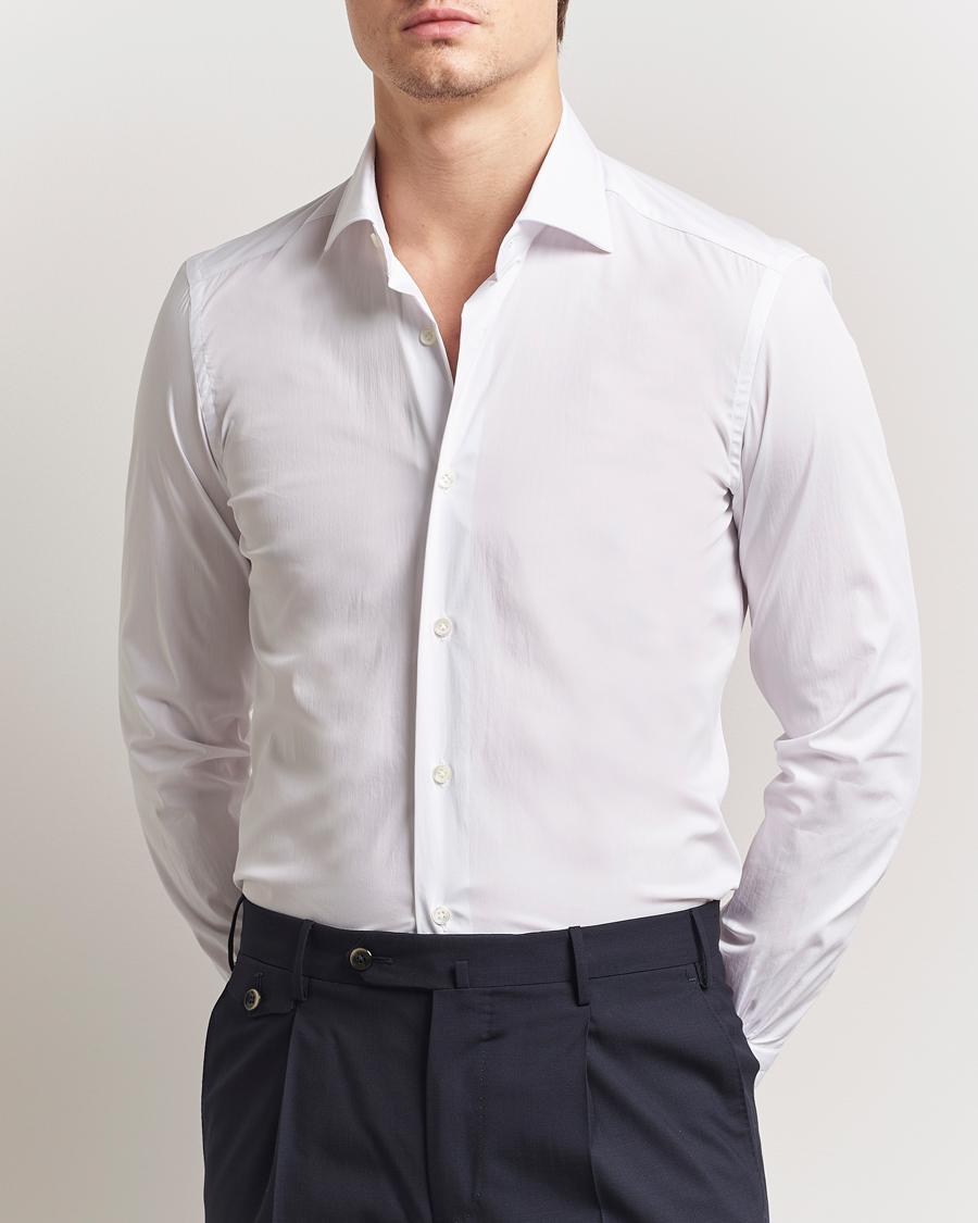 Herr | Skjortor | Mazzarelli | Soft Cotton Cut Away Shirt White
