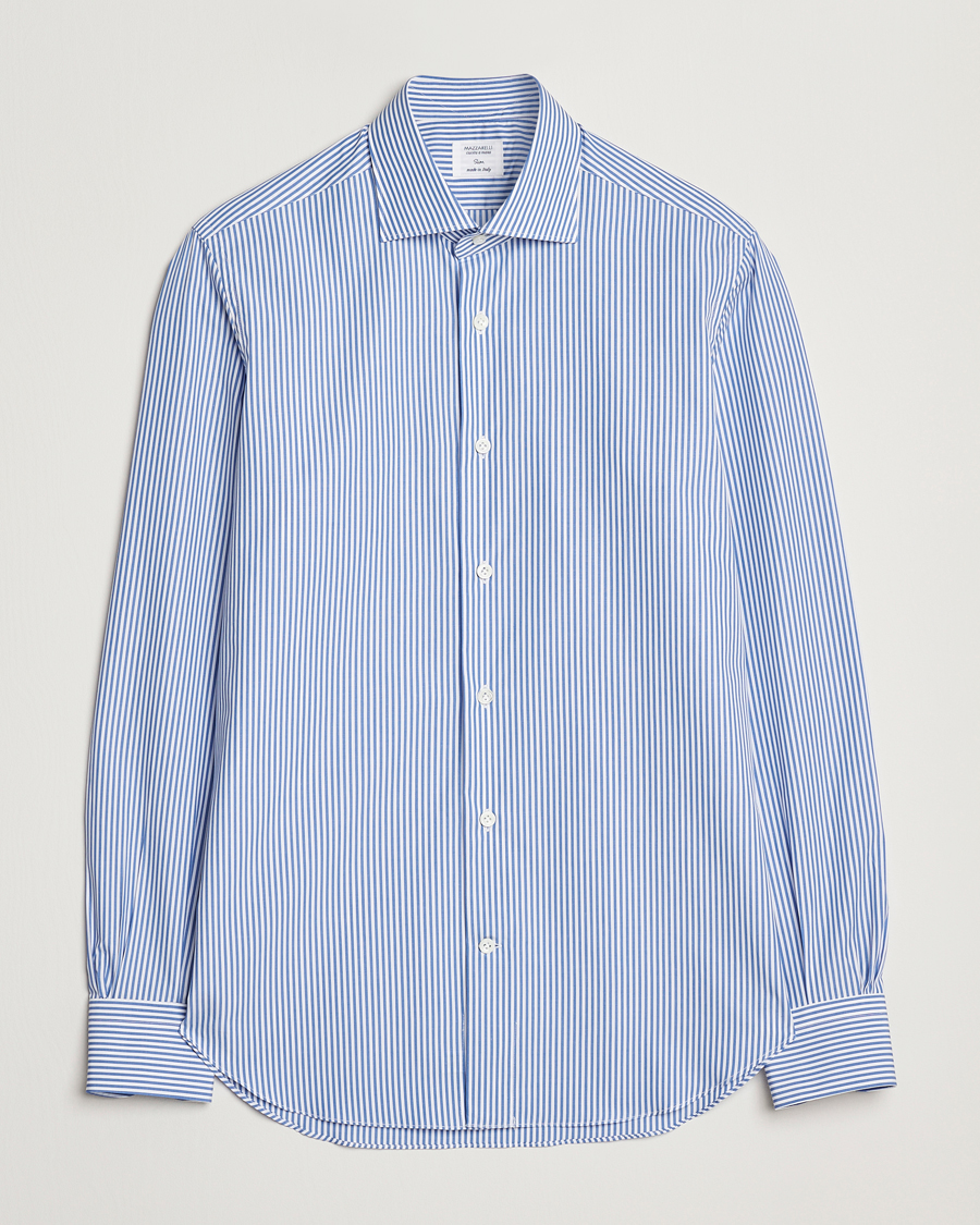 Herr | Skjortor | Mazzarelli | Soft Cotton Cut Away Shirt Blue Stripe