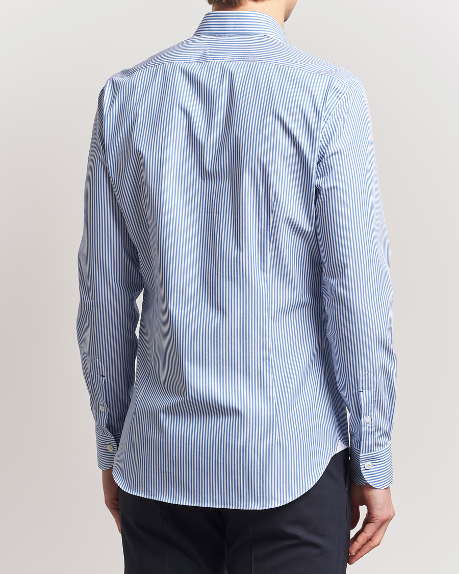 Herr | Skjortor | Mazzarelli | Soft Cotton Cut Away Shirt Blue Stripe