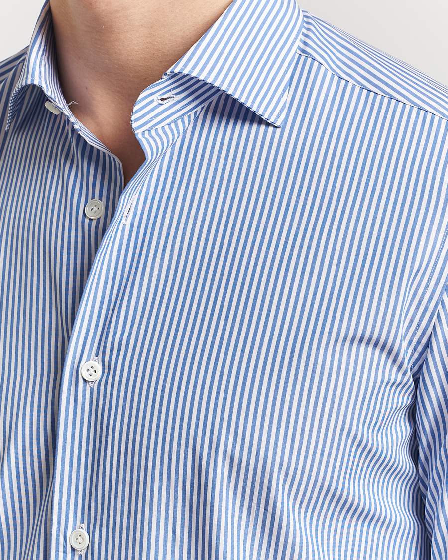 Herr | Skjortor | Mazzarelli | Soft Cotton Cut Away Shirt Blue Stripe