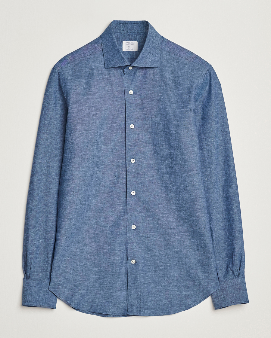 Herr | Skjortor | Mazzarelli | Soft Linen Cut Away Shirt Dark Blue