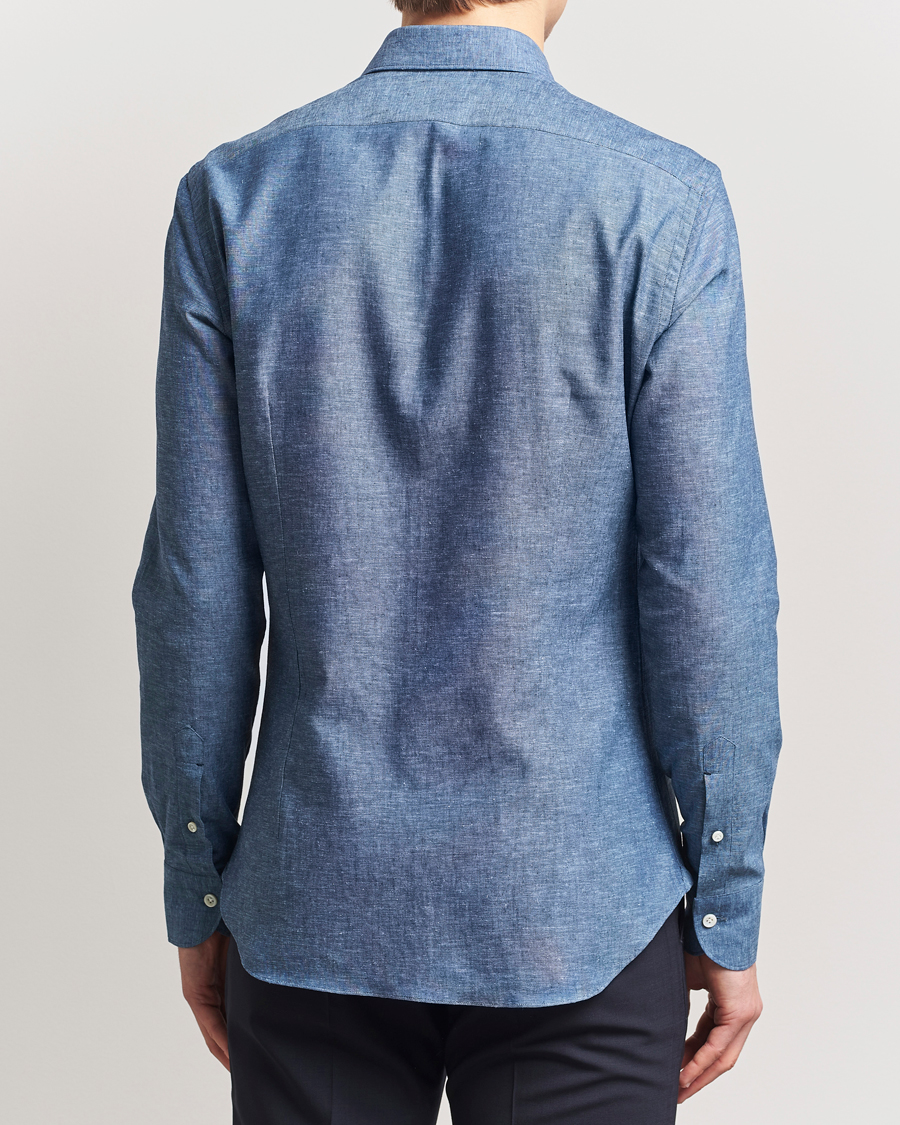 Herr | Skjortor | Mazzarelli | Soft Linen Cut Away Shirt Dark Blue