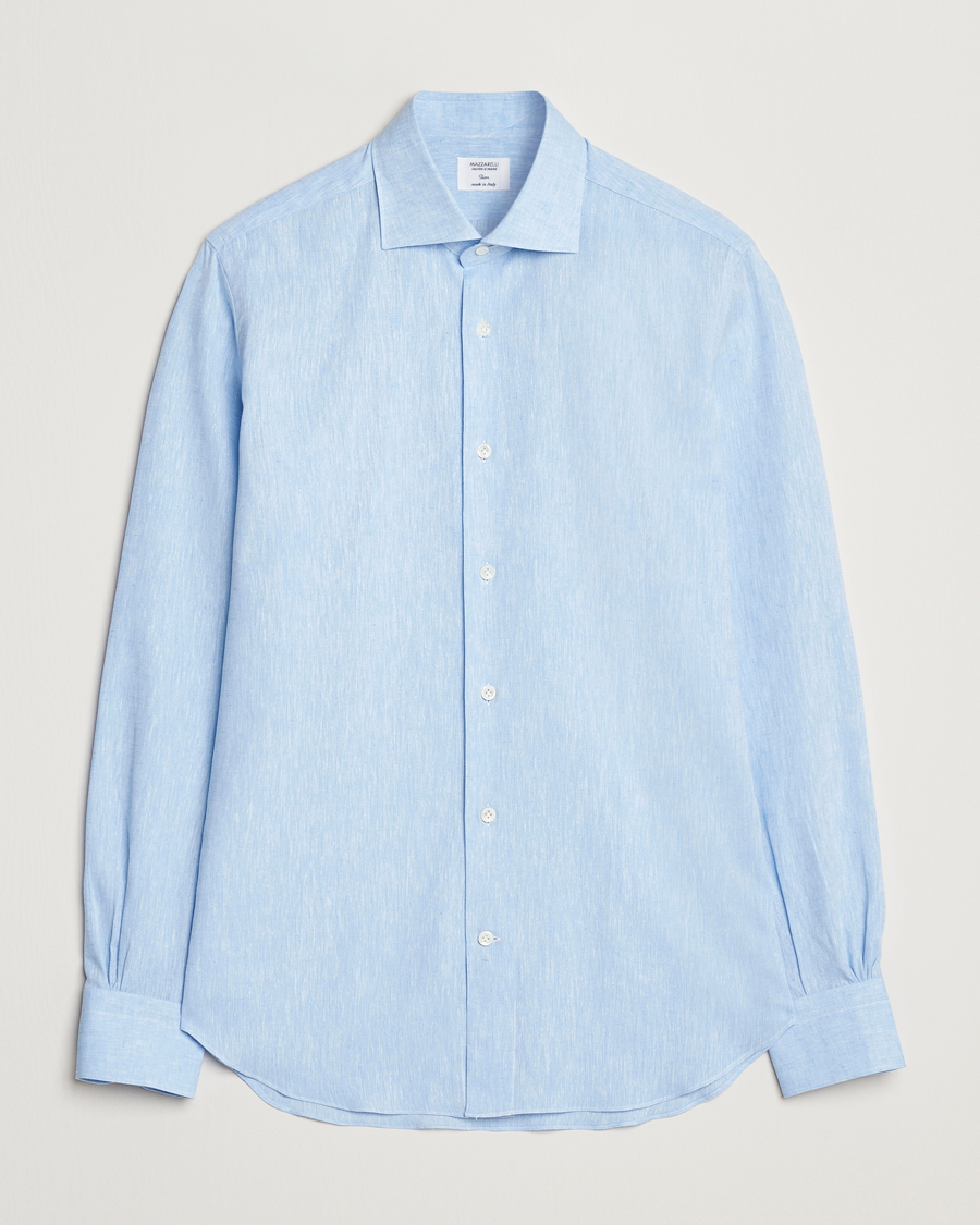 Herr | Skjortor | Mazzarelli | Soft Linen Cut Away Shirt Light Blue