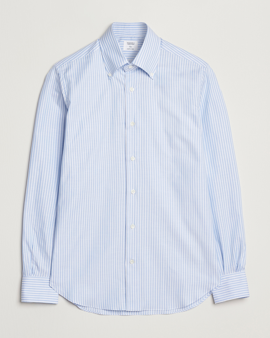 Herr | Skjortor | Mazzarelli | Soft Oxford Button Down Shirt Light Blue Stripe