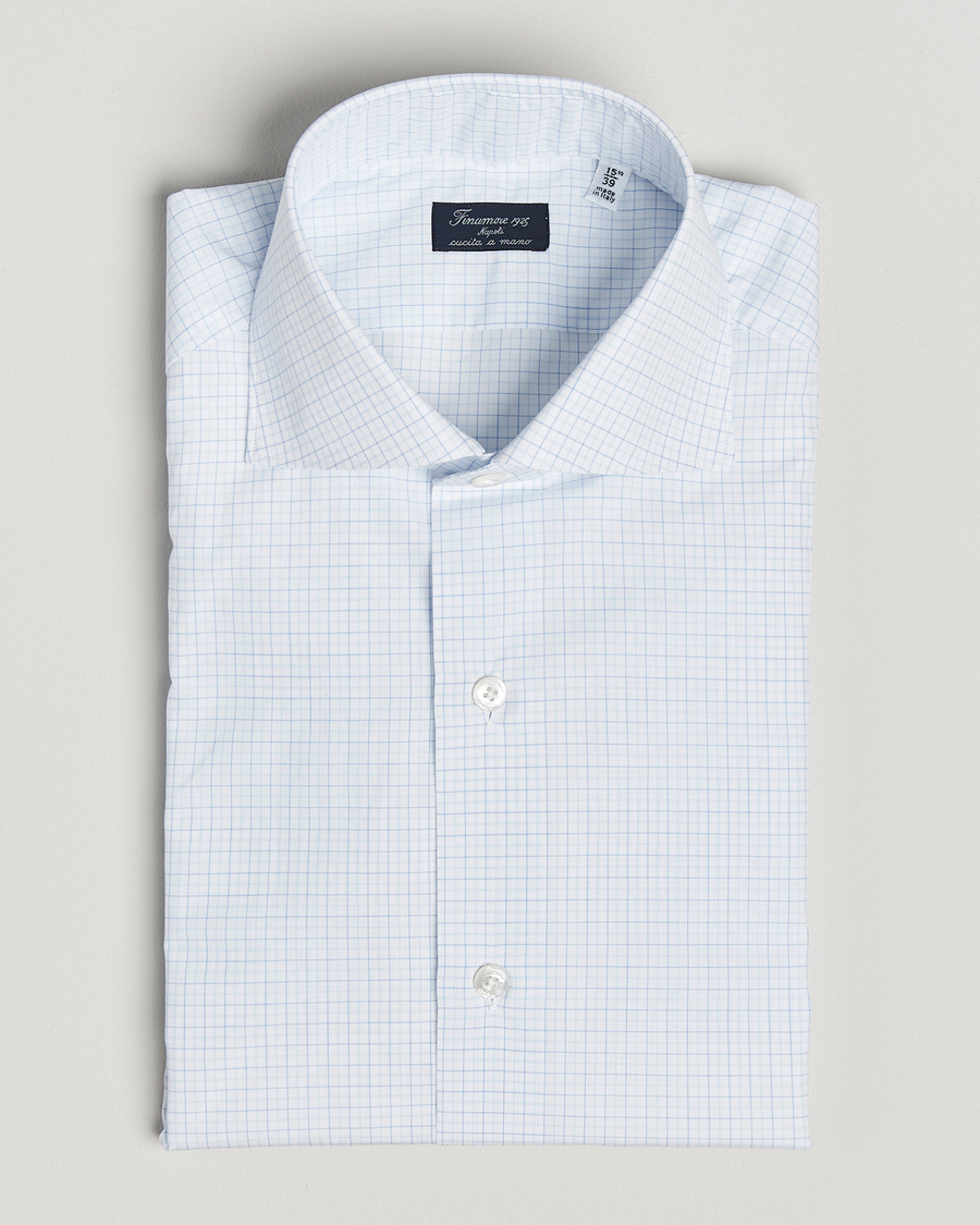 Herr | Skjortor | Finamore Napoli | Milano Slim Popeline Check Shirt Light Blue