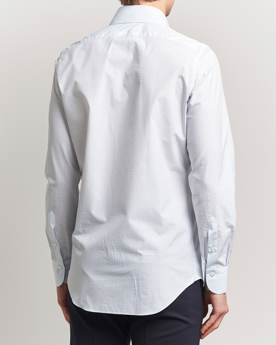 Herr | Skjortor | Finamore Napoli | Milano Slim Popeline Check Shirt Light Blue