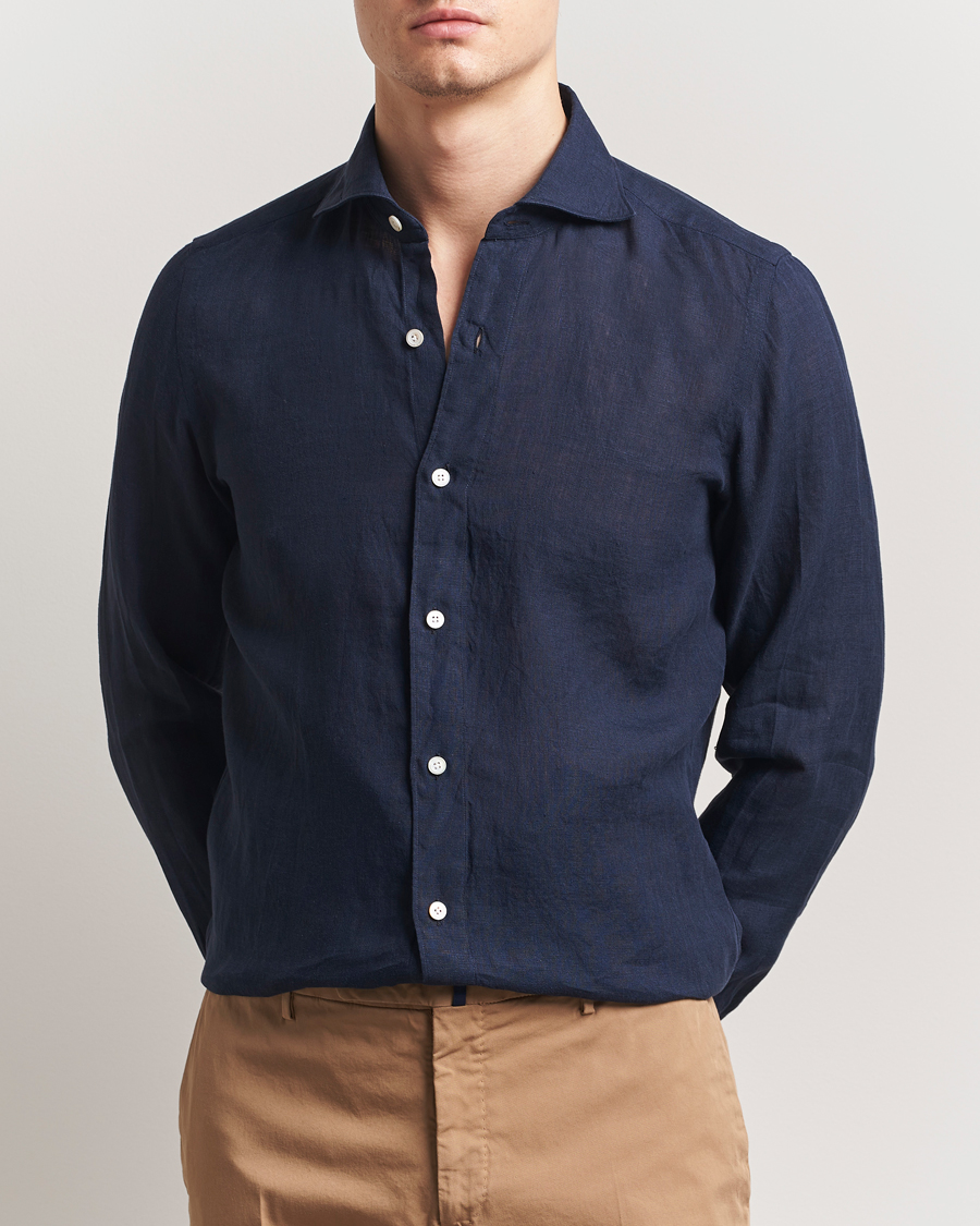 Herr | Skjortor | Finamore Napoli | Gaeta Linen Shirt Navy