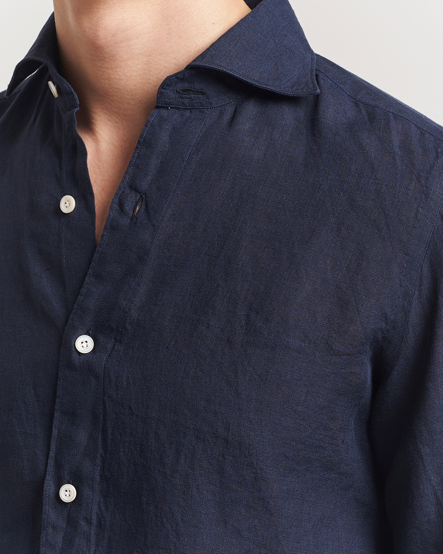 Herr | Skjortor | Finamore Napoli | Gaeta Linen Shirt Navy