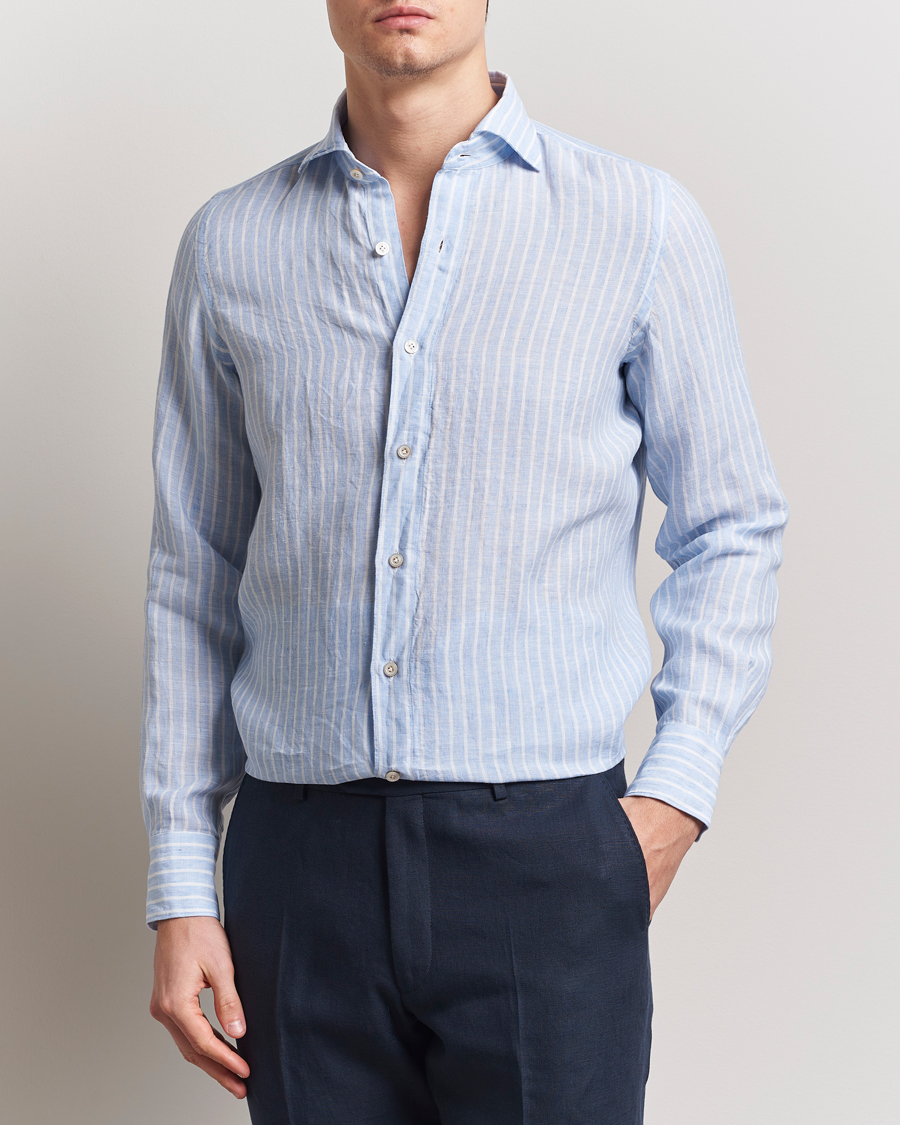 Herr | Skjortor | Finamore Napoli | Gaeta Linen Shirt Blue Stripe