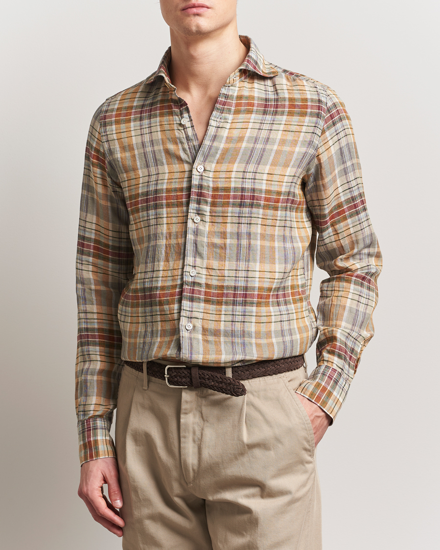 Herr | Skjortor | Finamore Napoli | Gaeta Linen Shirt Beige Check